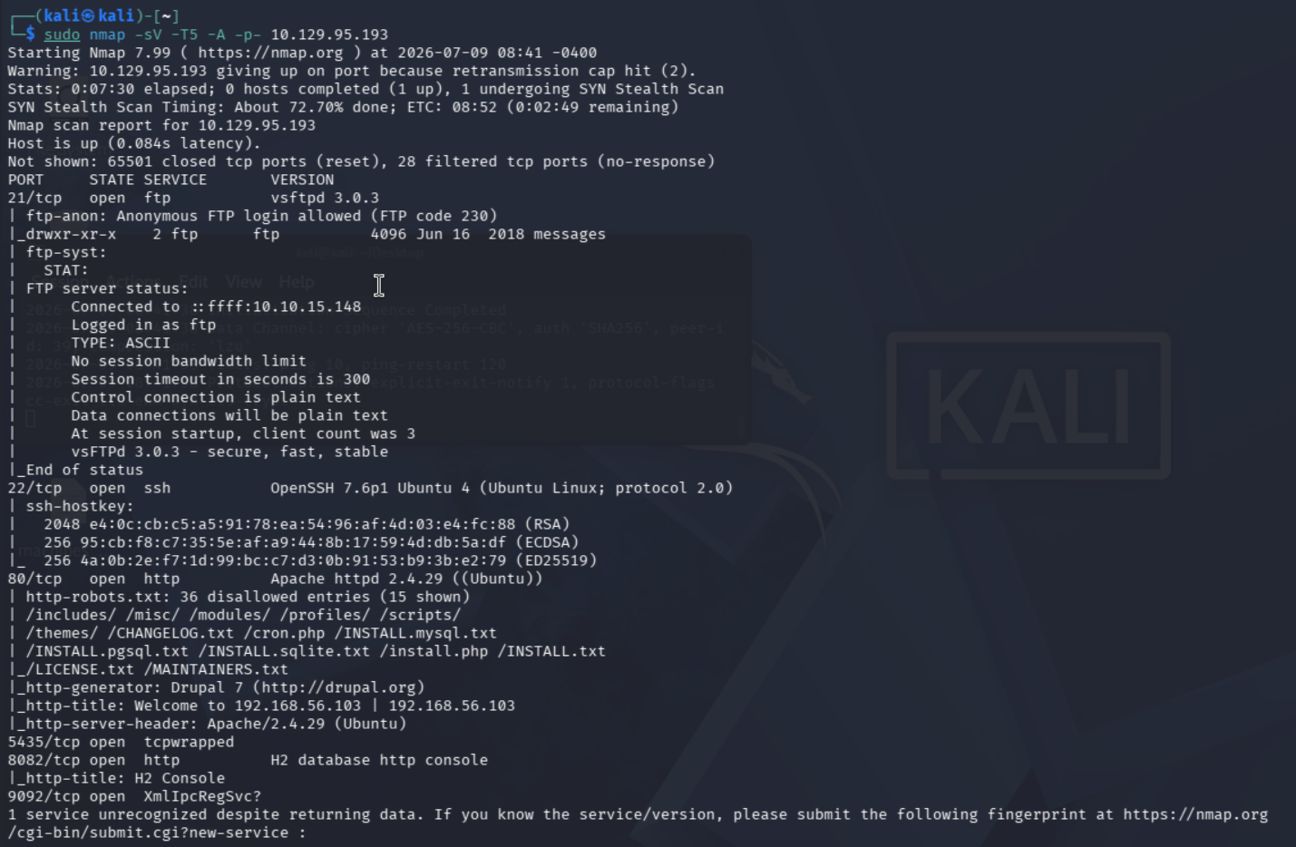 Escaneo inicial de puertos de Nmap